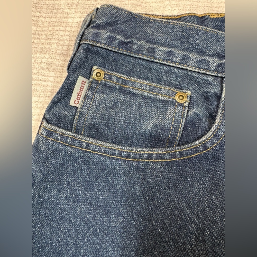 NWT Carhartt Relaxed Fit Straight Leg Denim Jeans Mens 42X34 Dark Blue Workwear - Picture 8 of 11